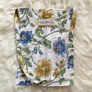April Cornell White Blue Yellow Floral Waffle Cotton Cottagecore Tote Bag